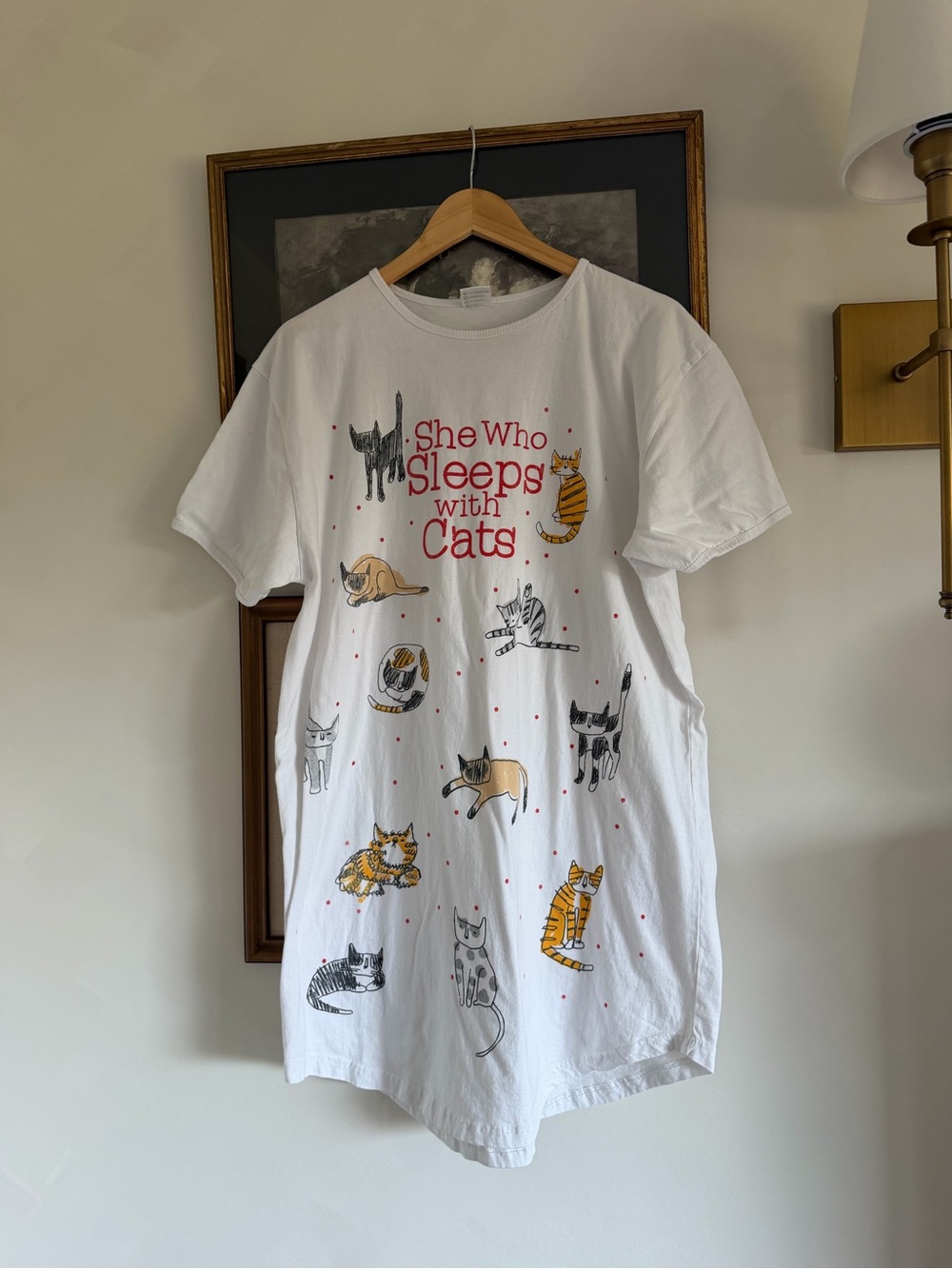 White 'She Who Sleeps with Cats' Graphic Nightshirt